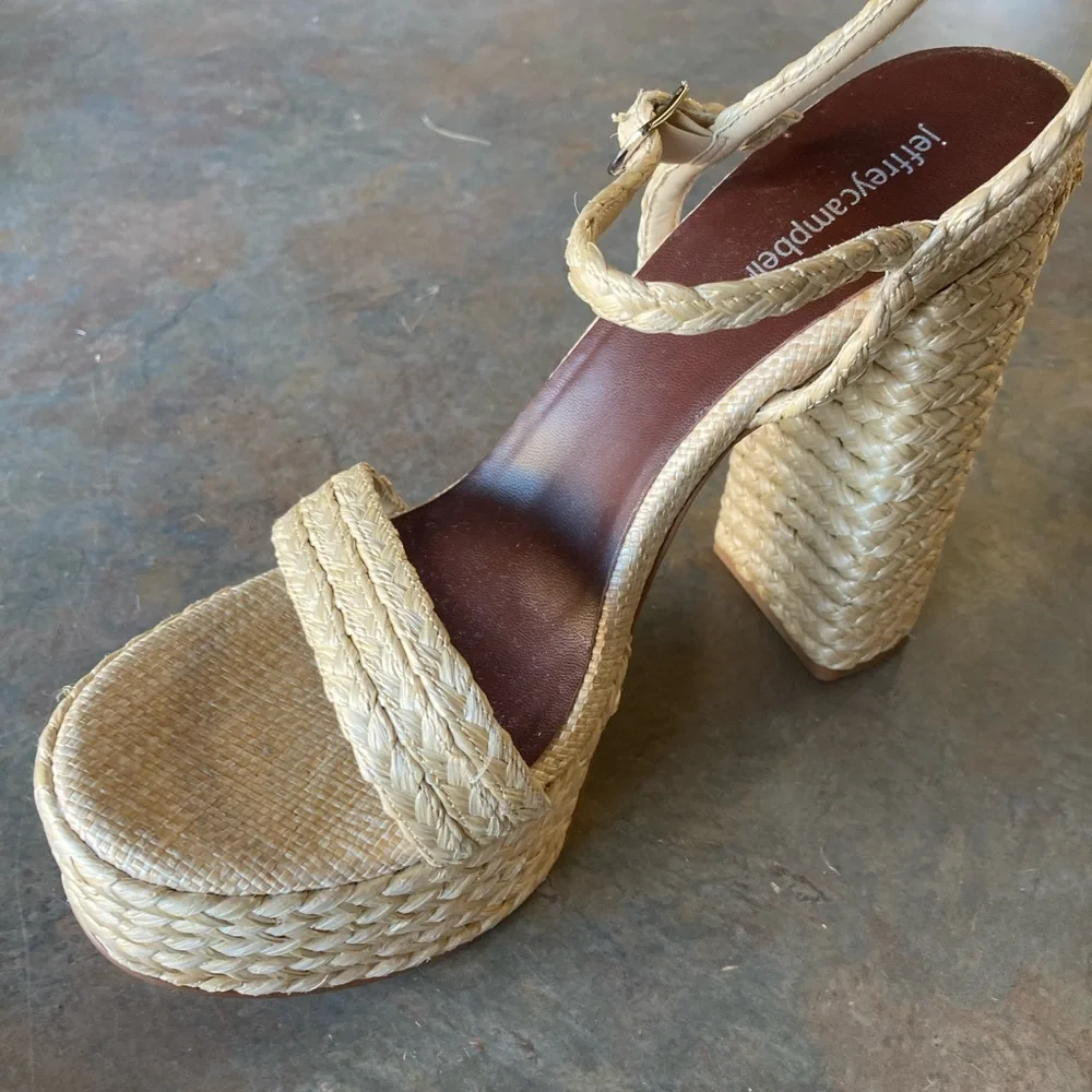 Jeffrey Campbell Raffia Stacked Heel Sandals - 11 - Picture 4 of 11